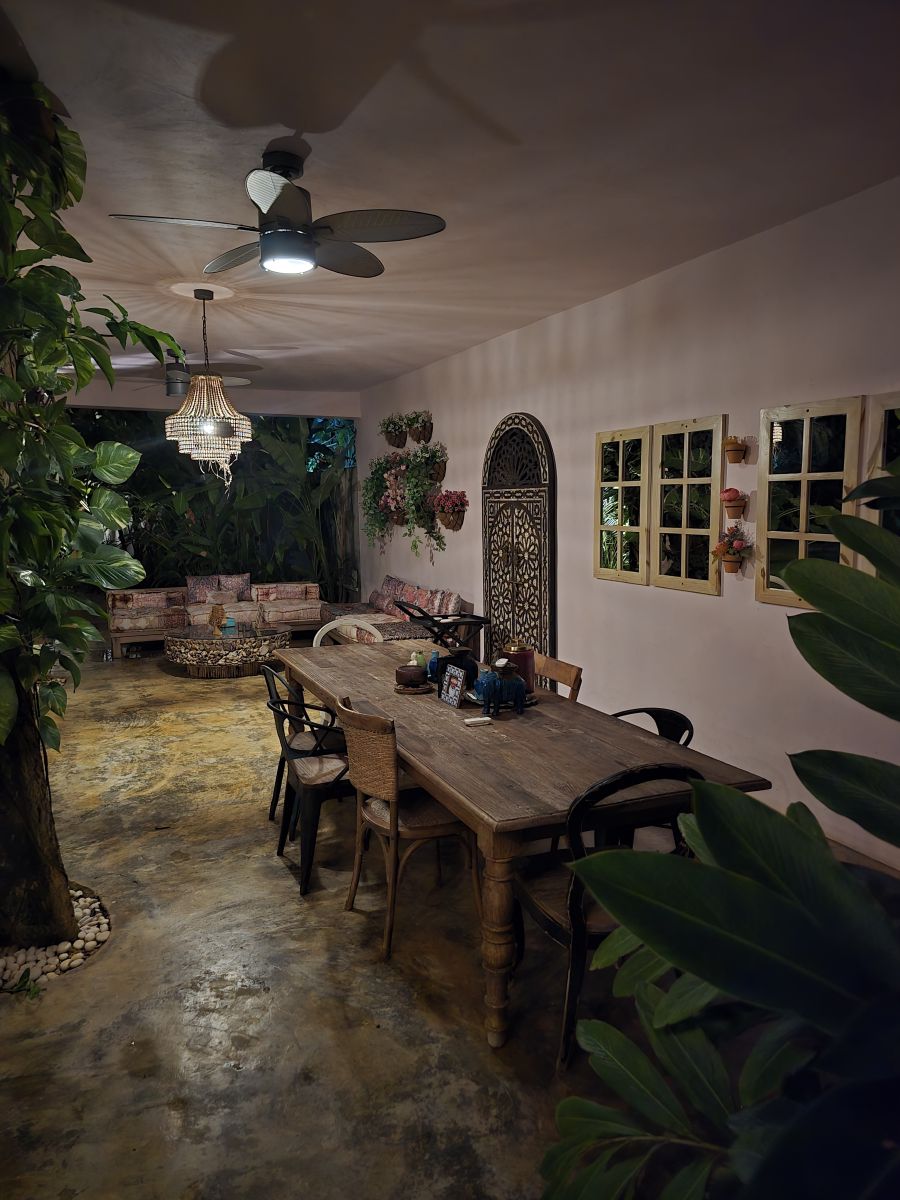 Covered terrace, night