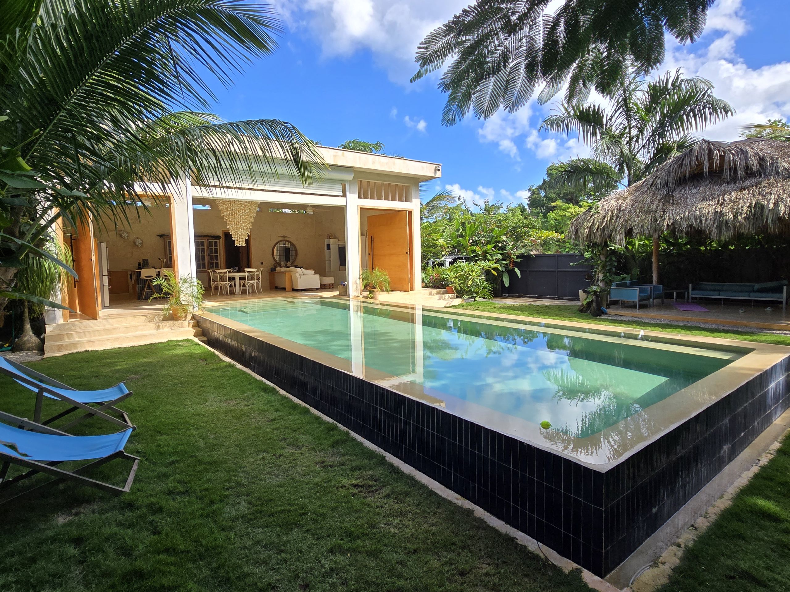 The lap pool and open great room